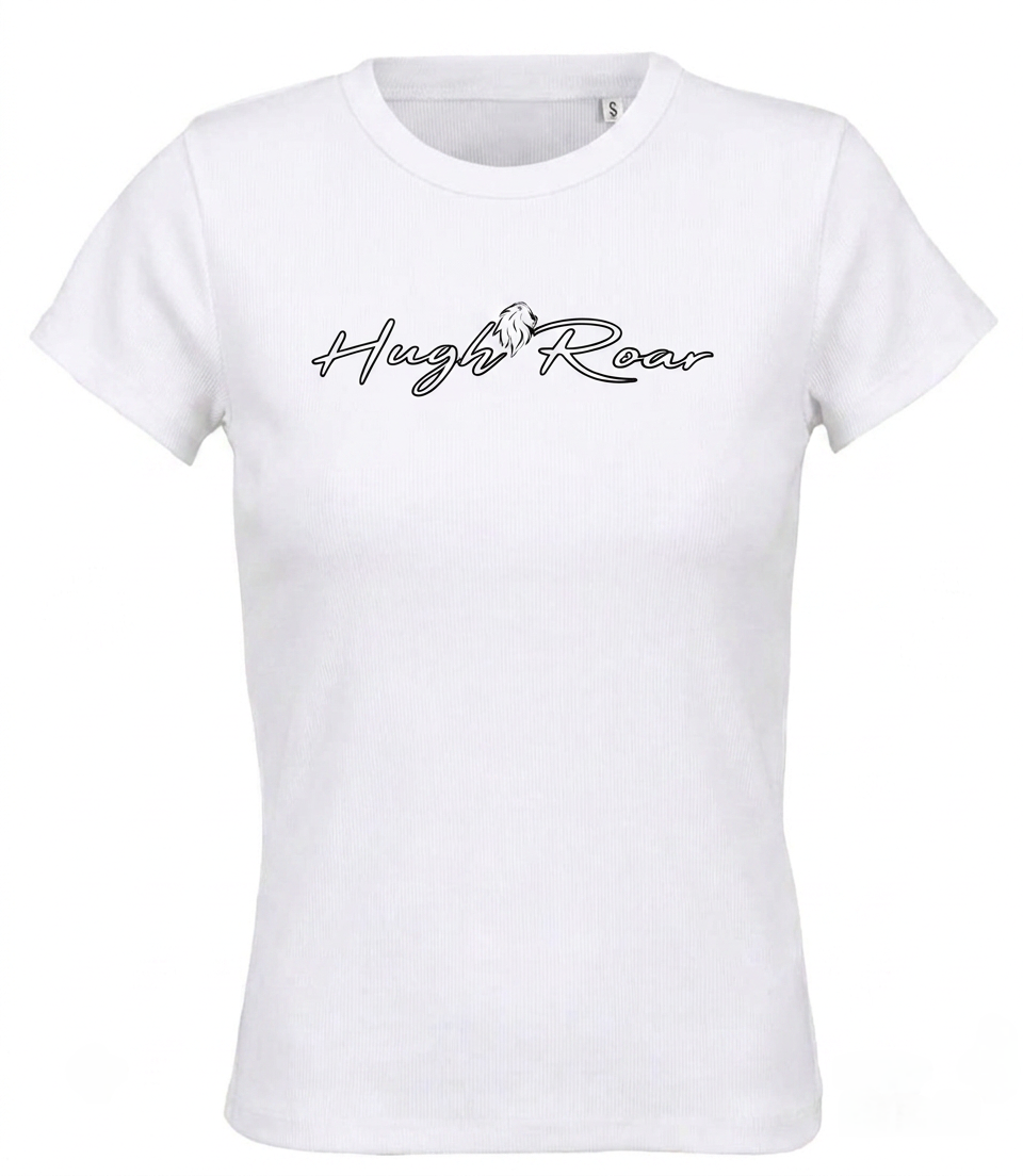 logo. lady's 100% ringspun combed cotton.