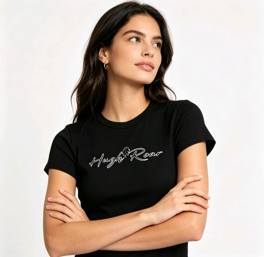 logo. lady's 100% ringspun combed cotton.