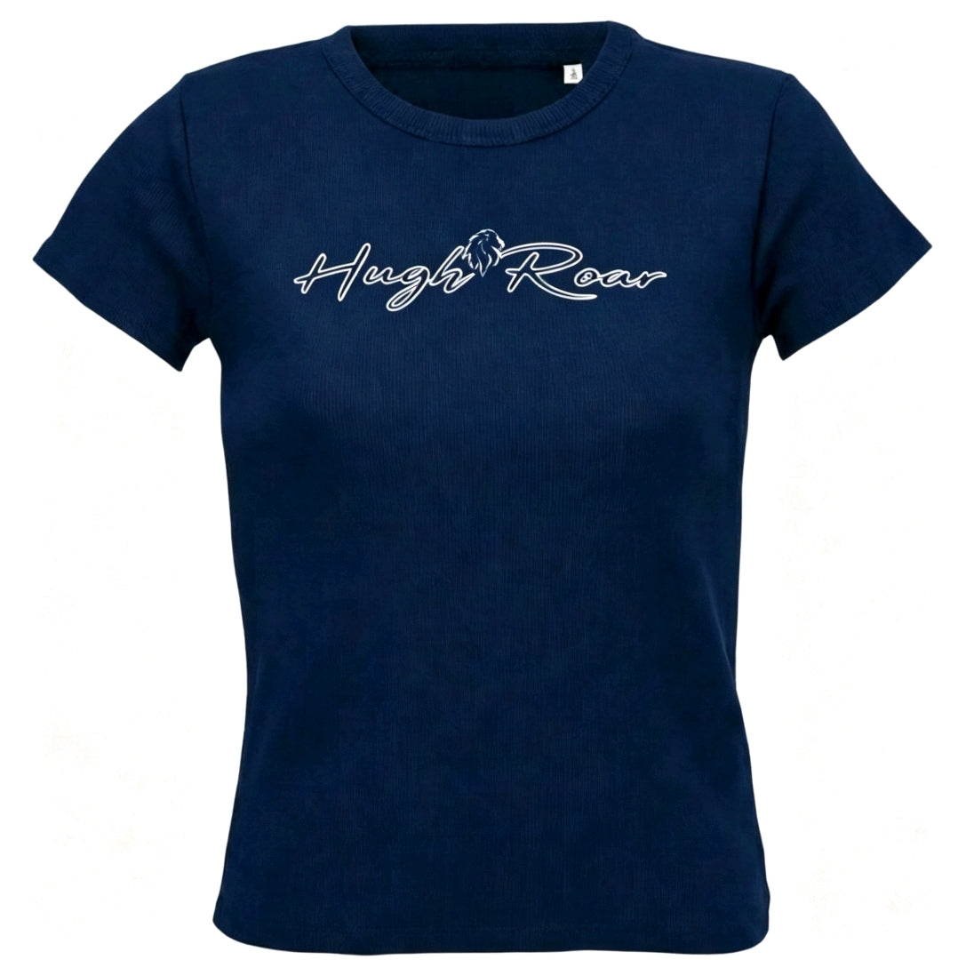 logo. lady's 100% ringspun combed cotton.